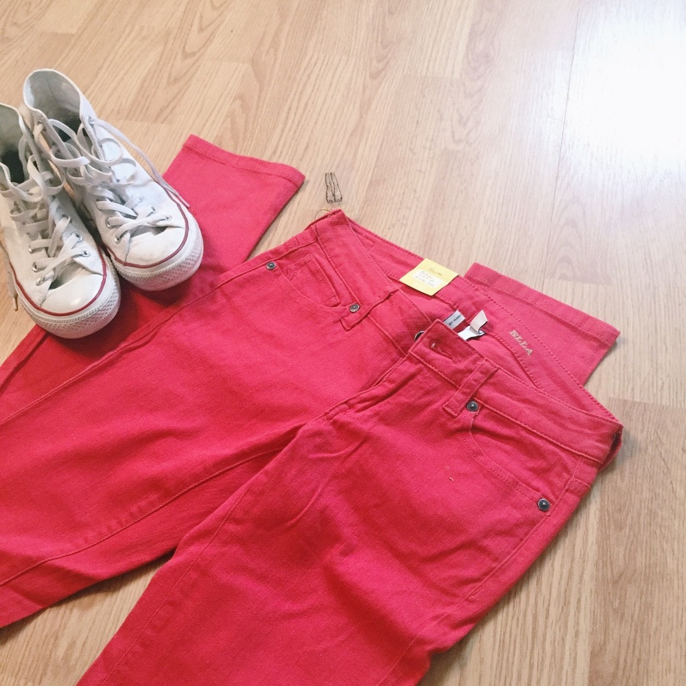 NEW MNG by Mango Ella Slim Fit 5-Pocket Denim in Red | Size 4
